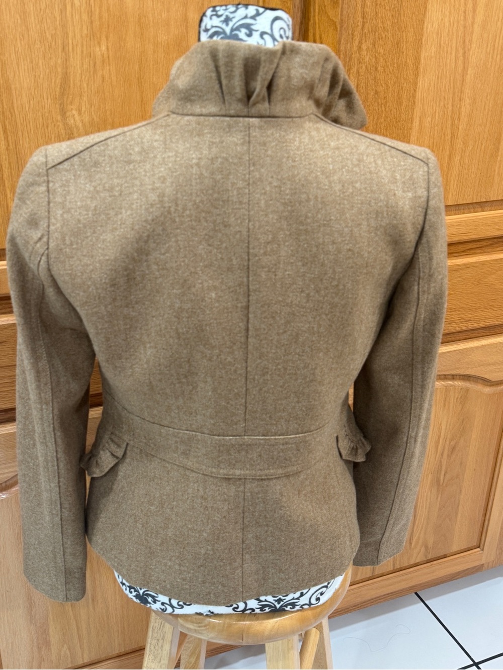 J.Crew Size 2 Brown Wool Blend Ruffle Collar Riding Jacket Blazer Cottagecore - Picture 9 of 13